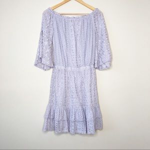 Boston Proper Floral Lace Bell Sleeve Dress Lavender Purple XS